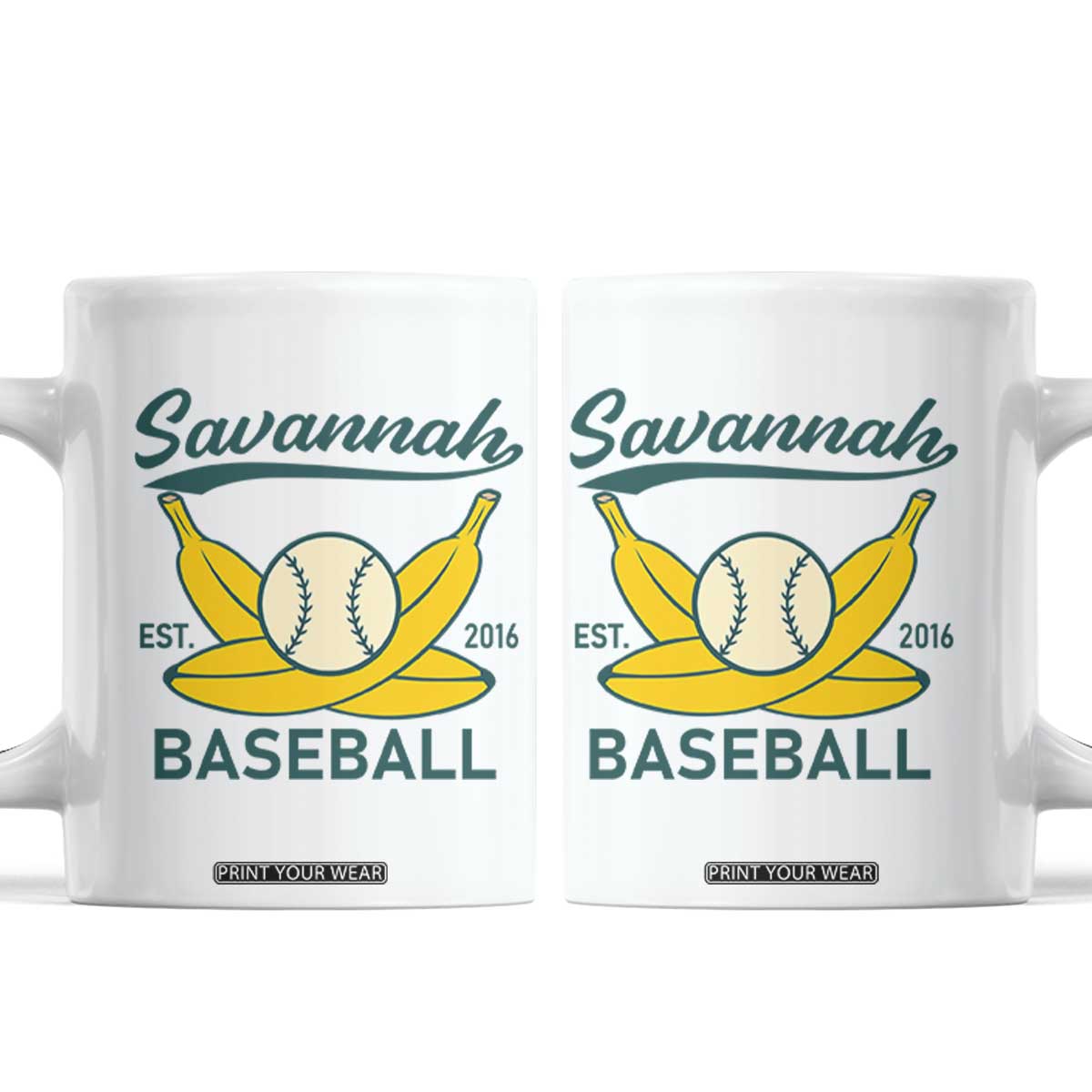 Retro Savannah Baseball Est. 2016 Coffee Mug Funny Banana and Ball Vintage Sports TS02 White Print Your Wear