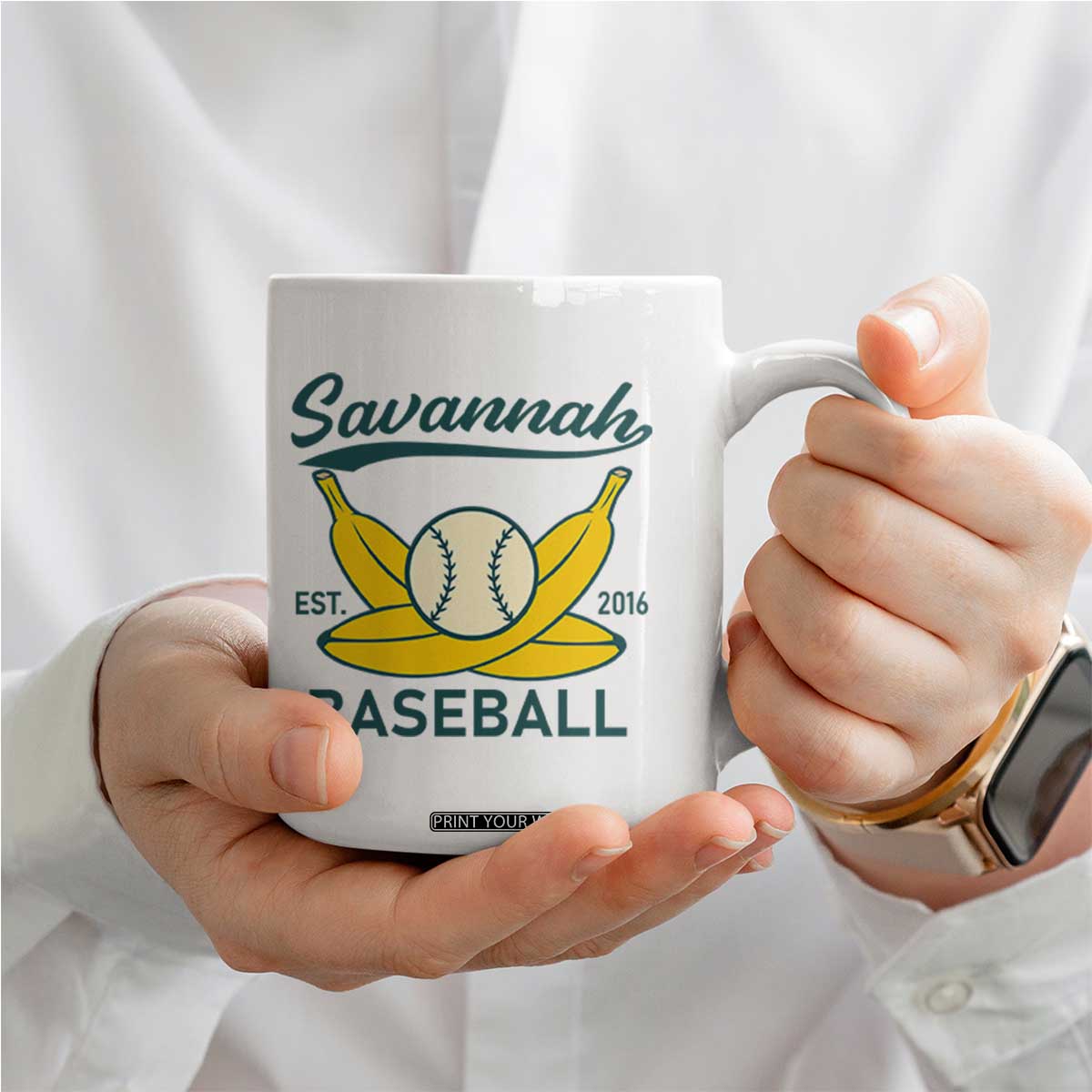 Retro Savannah Baseball Est. 2016 Coffee Mug Funny Banana and Ball Vintage Sports TS02 Print Your Wear