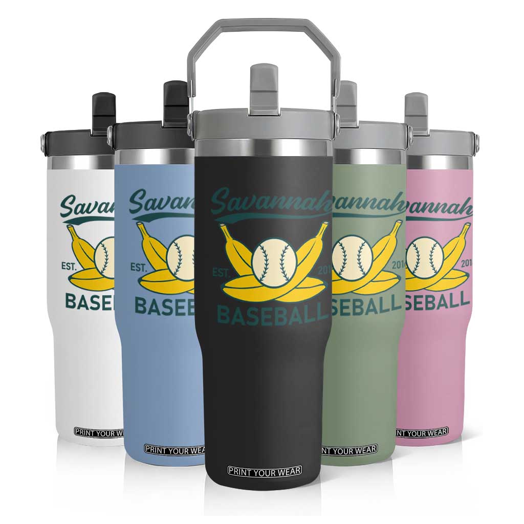Retro Savannah Baseball Est. 2016 Flip Straw Tumbler Funny Banana and Ball Vintage Sports TS02 Print Your Wear