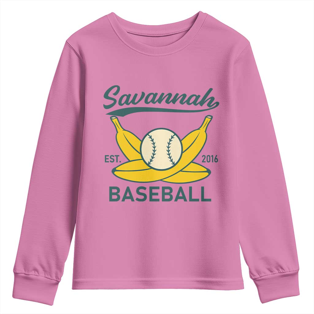 Retro Savannah Baseball Est. 2016 Youth Sweatshirt Funny Banana and Ball Vintage Sports TS02 Azalea Print Your Wear