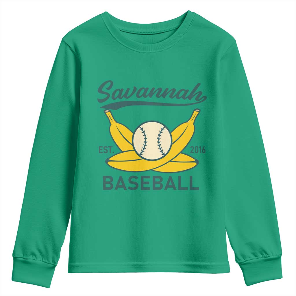 Retro Savannah Baseball Est. 2016 Youth Sweatshirt Funny Banana and Ball Vintage Sports TS02 Irish Green Print Your Wear
