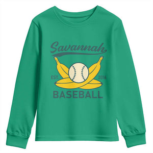 Retro Savannah Baseball Est. 2016 Youth Sweatshirt Funny Banana and Ball Vintage Sports TS02 Irish Green Print Your Wear