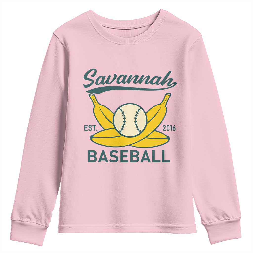 Retro Savannah Baseball Est. 2016 Youth Sweatshirt Funny Banana and Ball Vintage Sports TS02 Light Pink Print Your Wear