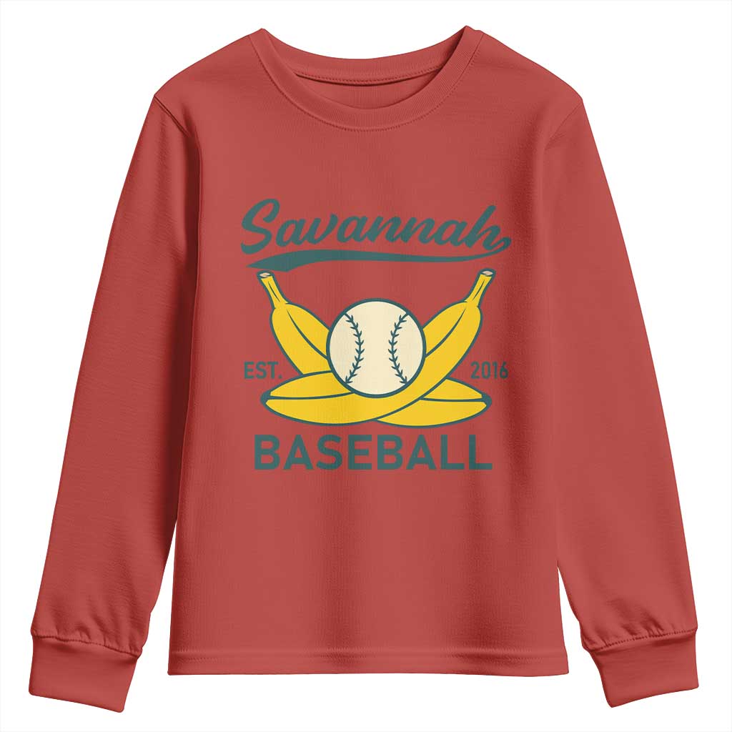 Retro Savannah Baseball Est. 2016 Youth Sweatshirt Funny Banana and Ball Vintage Sports TS02 Red Print Your Wear