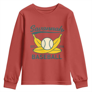 Retro Savannah Baseball Est. 2016 Youth Sweatshirt Funny Banana and Ball Vintage Sports TS02 Red Print Your Wear