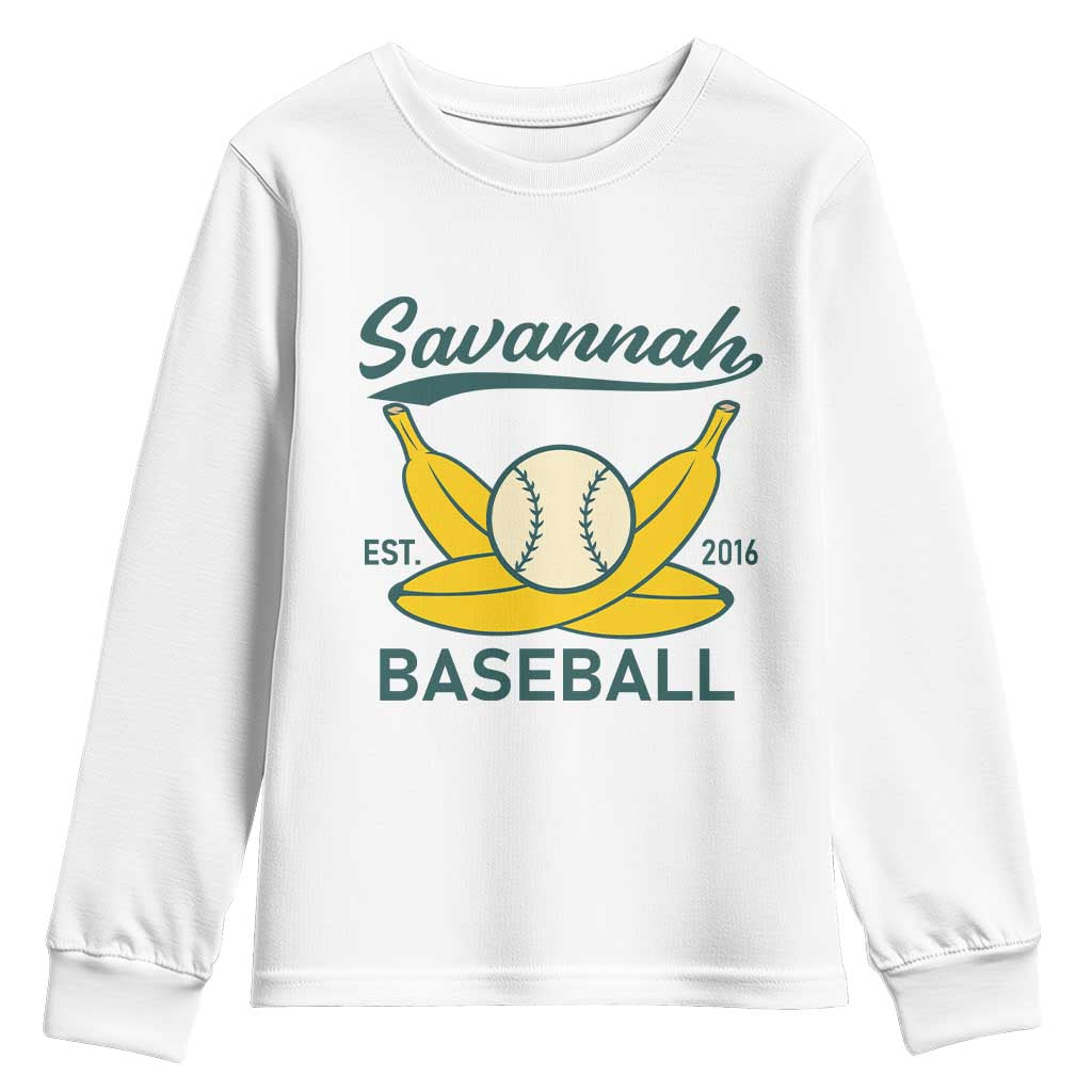 Retro Savannah Baseball Est. 2016 Youth Sweatshirt Funny Banana and Ball Vintage Sports TS02 White Print Your Wear