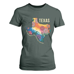 Texas Floral Boho T Shirt For Women For the Love of the Texas Hill Country Southern Pride TS02 Dark Forest Green Print Your Wear