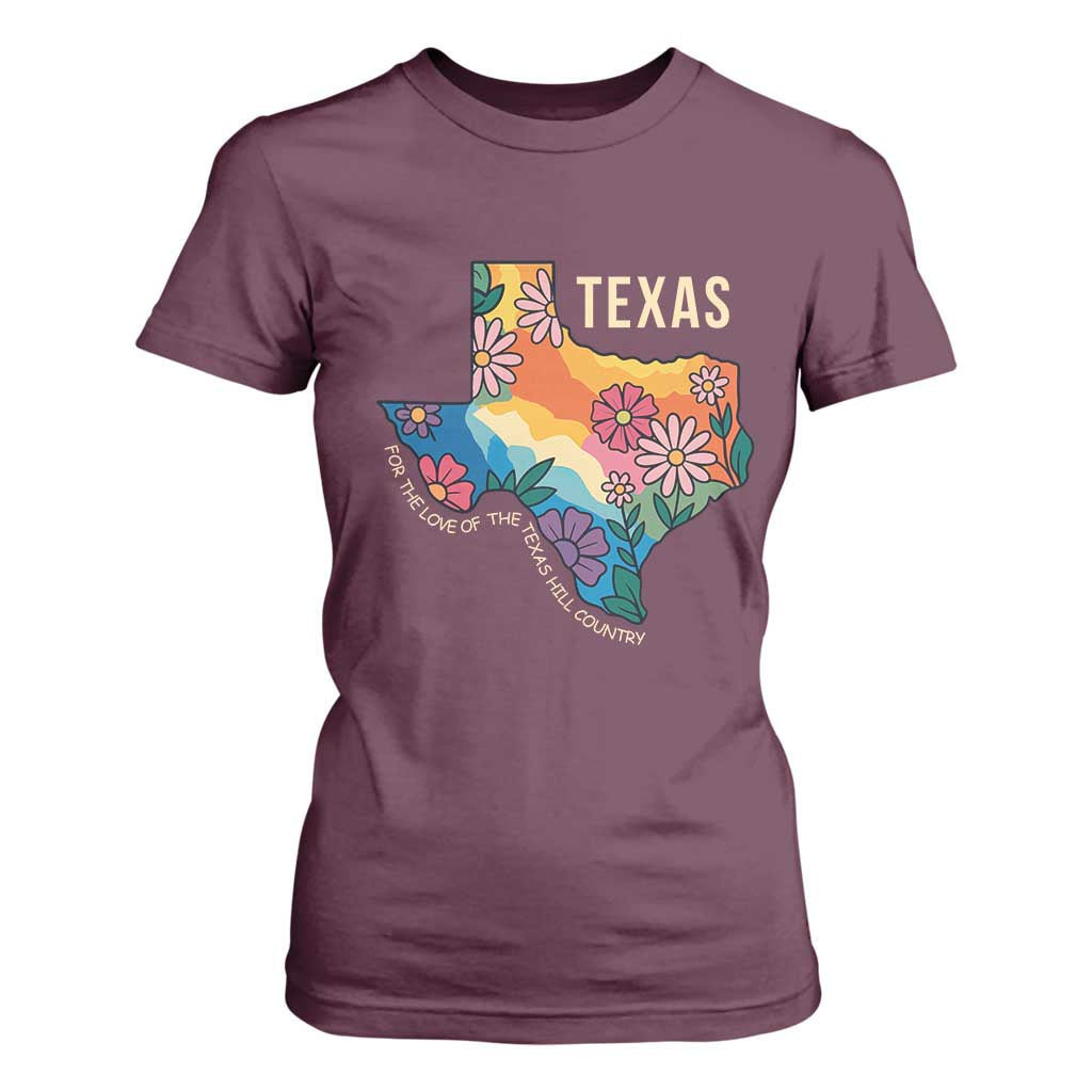 Texas Floral Boho T Shirt For Women For the Love of the Texas Hill Country Southern Pride TS02 Maroon Print Your Wear