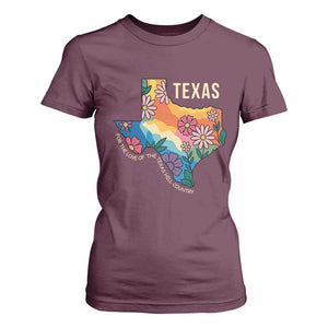 Texas Floral Boho T Shirt For Women For the Love of the Texas Hill Country Southern Pride TS02 Maroon Print Your Wear