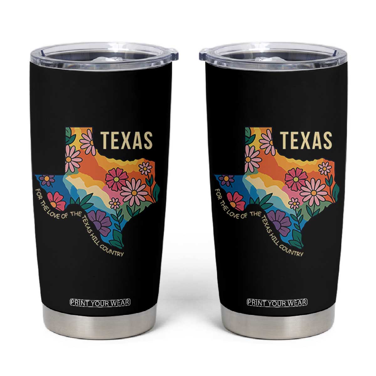 Texas Floral Boho Tumbler Cup For the Love of the Texas Hill Country Southern Pride TS02 Black Print Your Wear