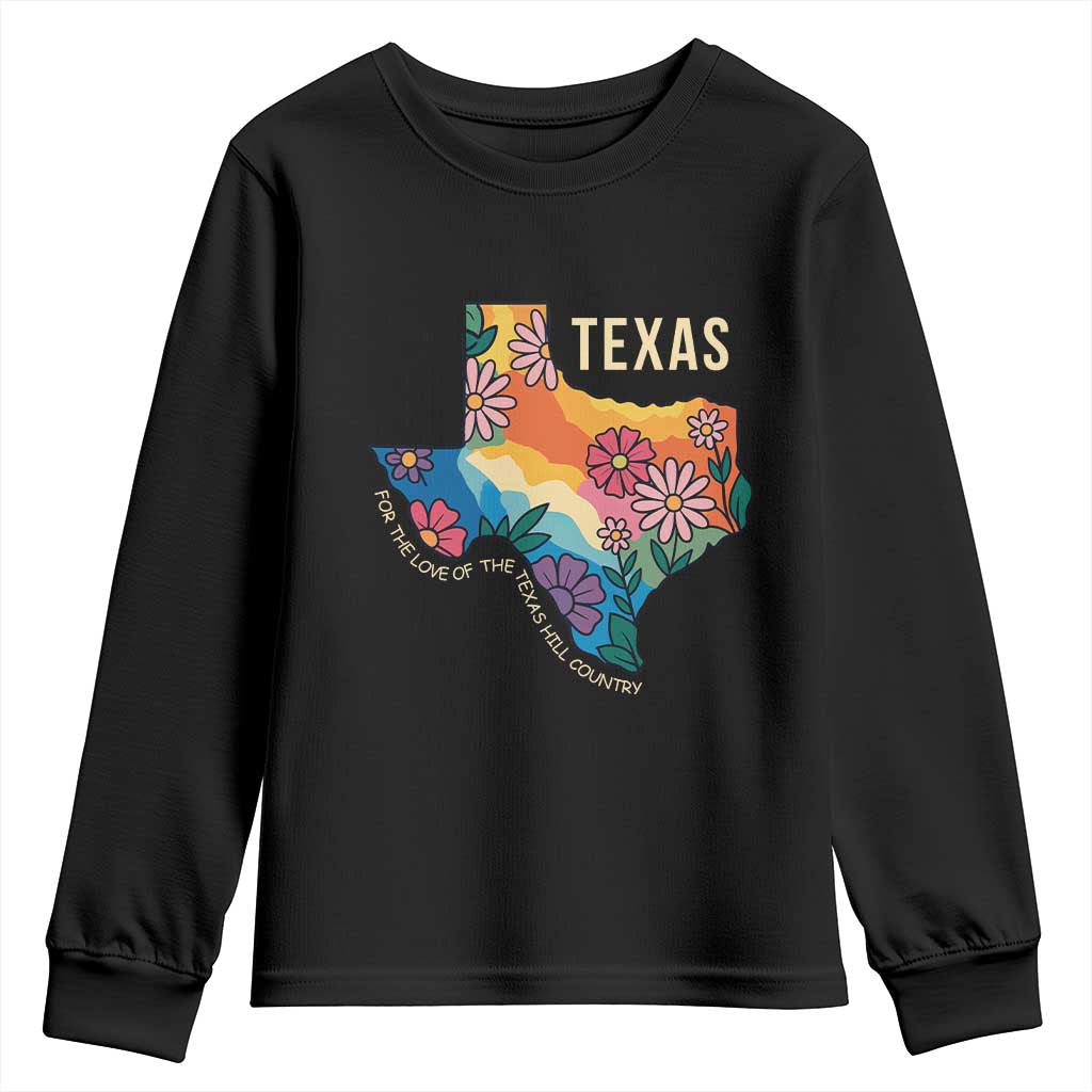Texas Floral Boho Youth Sweatshirt For the Love of the Texas Hill Country Southern Pride TS02 Black Print Your Wear