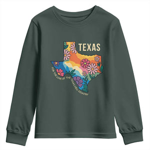 Texas Floral Boho Youth Sweatshirt For the Love of the Texas Hill Country Southern Pride TS02 Dark Forest Green Print Your Wear