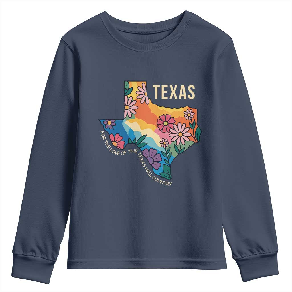 Texas Floral Boho Youth Sweatshirt For the Love of the Texas Hill Country Southern Pride TS02 Navy Print Your Wear