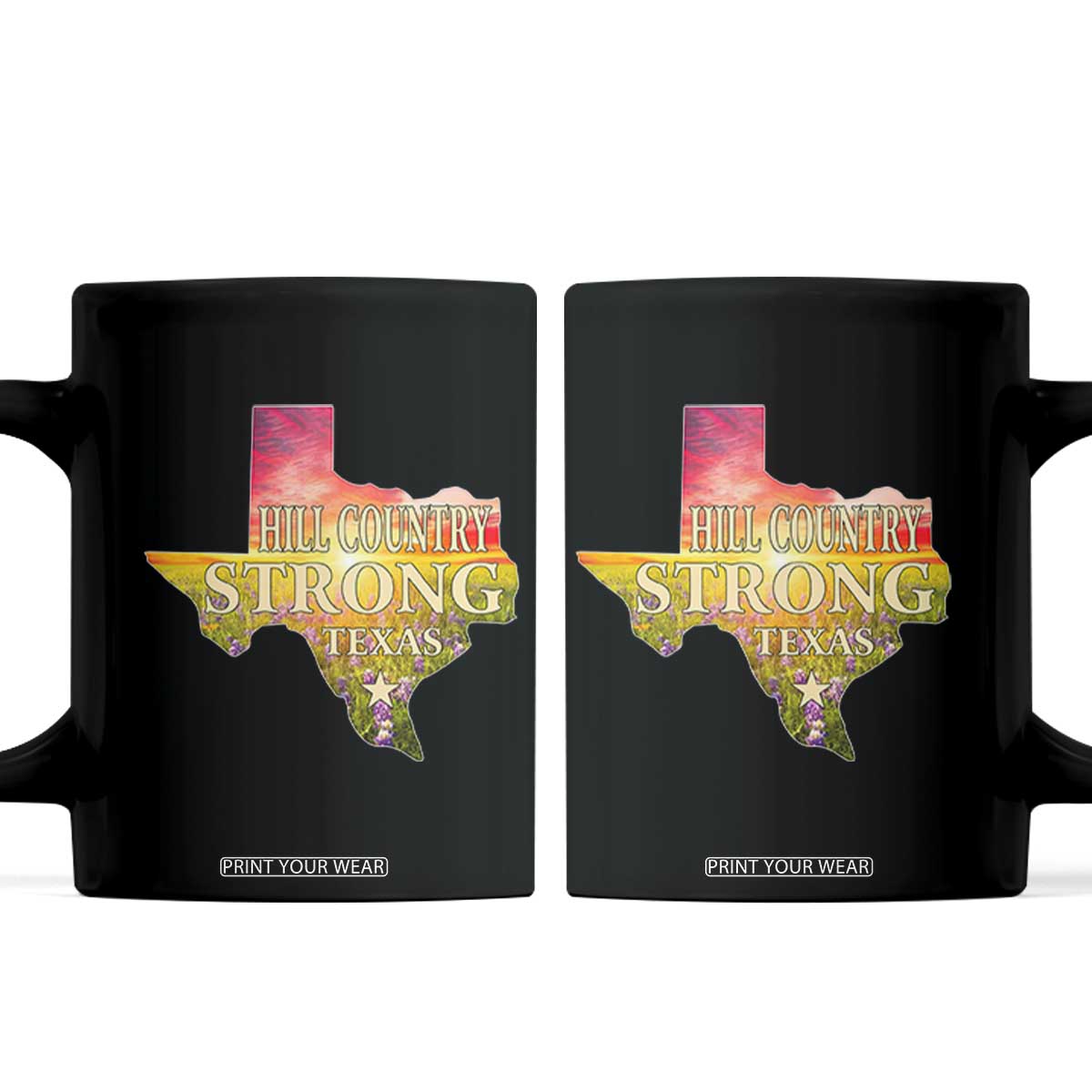 Hill Country Strong Texas Coffee Mug Sunset Bluebonnet Resilience TS02 Black Print Your Wear