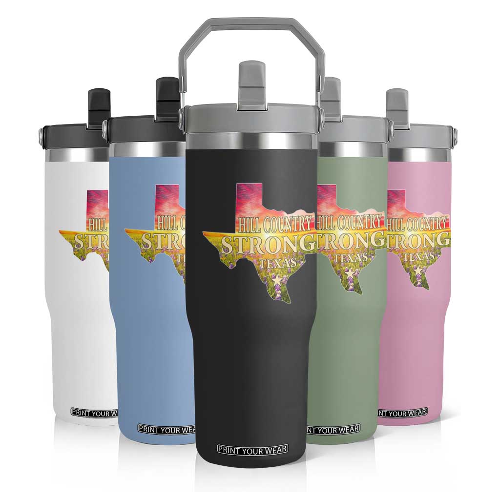 Hill Country Strong Texas Flip Straw Tumbler Sunset Bluebonnet Resilience TS02 Print Your Wear