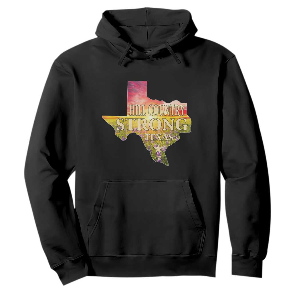 Hill Country Strong Texas Hoodie Sunset Bluebonnet Resilience TS02 Black Print Your Wear