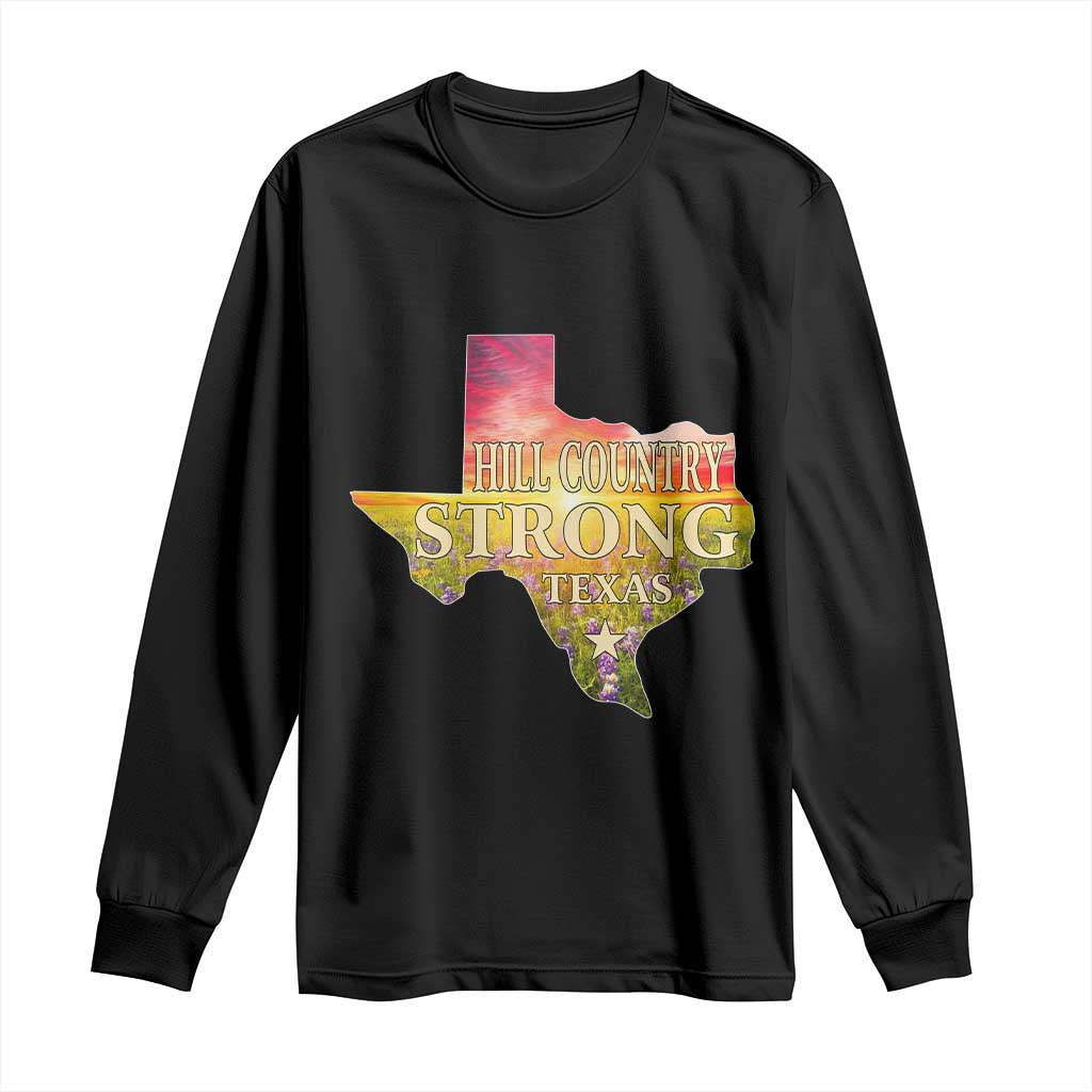 Hill Country Strong Texas Long Sleeve Shirt Sunset Bluebonnet Resilience TS02 Black Print Your Wear