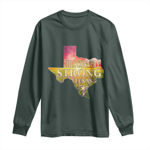 Hill Country Strong Texas Long Sleeve Shirt Sunset Bluebonnet Resilience TS02 Dark Forest Green Print Your Wear