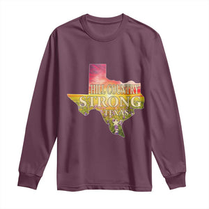 Hill Country Strong Texas Long Sleeve Shirt Sunset Bluebonnet Resilience TS02 Maroon Print Your Wear