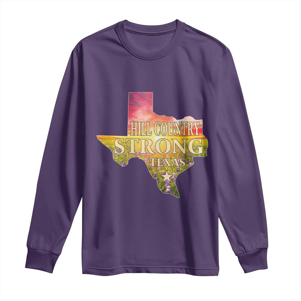 Hill Country Strong Texas Long Sleeve Shirt Sunset Bluebonnet Resilience TS02 Purple Print Your Wear