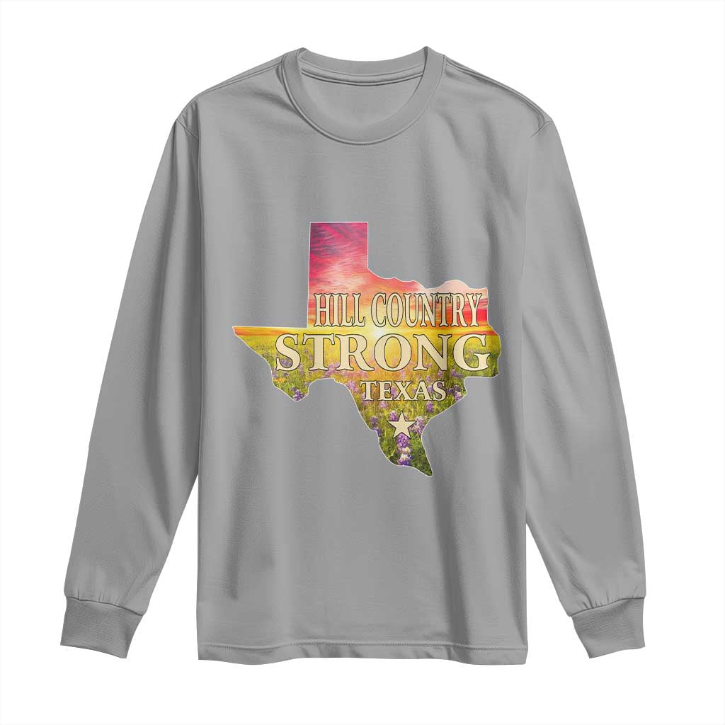 Hill Country Strong Texas Long Sleeve Shirt Sunset Bluebonnet Resilience TS02 Sport Gray Print Your Wear