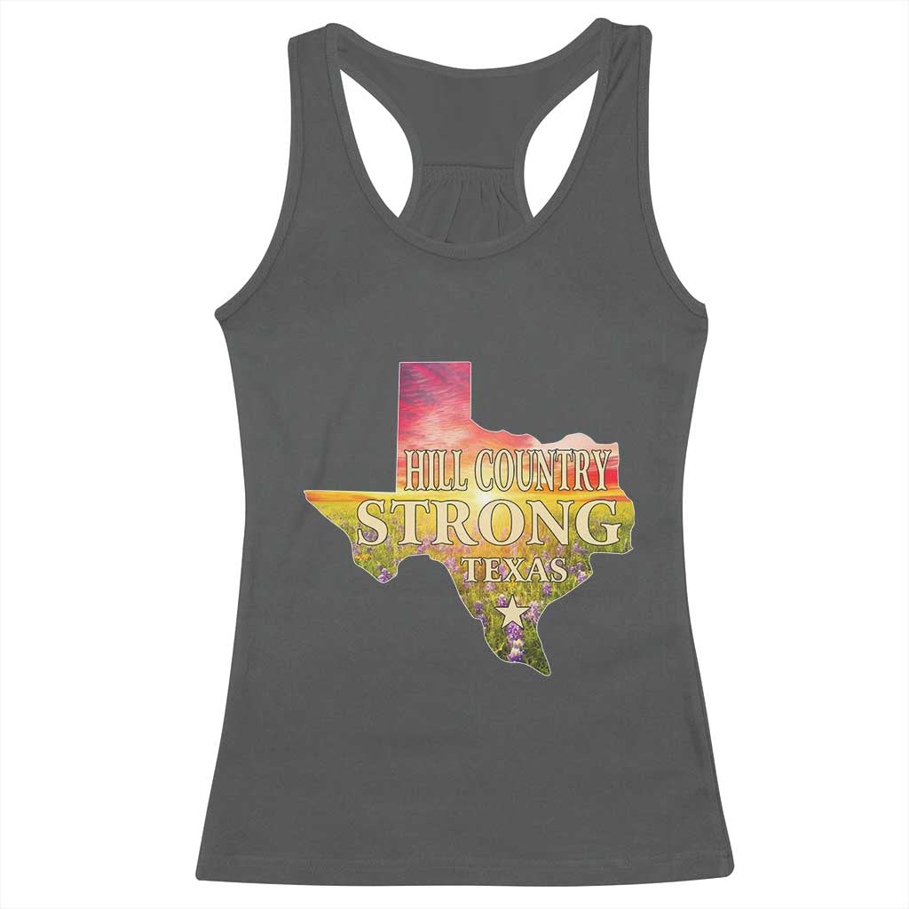 Hill Country Strong Texas Racerback Tank Top Sunset Bluebonnet Resilience TS02 Dark Heather Print Your Wear