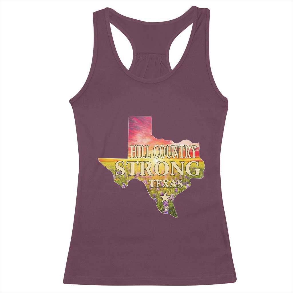 Hill Country Strong Texas Racerback Tank Top Sunset Bluebonnet Resilience TS02 Maroon Print Your Wear