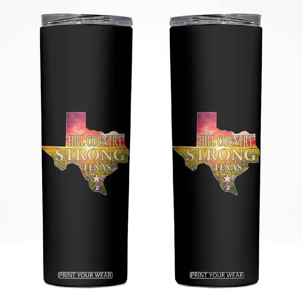 Hill Country Strong Texas Skinny Tumbler Sunset Bluebonnet Resilience TS02 Black Print Your Wear