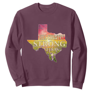 Hill Country Strong Texas Sweatshirt Sunset Bluebonnet Resilience TS02 Maroon Print Your Wear