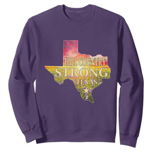 Hill Country Strong Texas Sweatshirt Sunset Bluebonnet Resilience TS02 Purple Print Your Wear