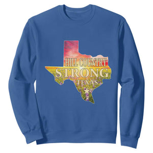 Hill Country Strong Texas Sweatshirt Sunset Bluebonnet Resilience TS02 Royal Blue Print Your Wear