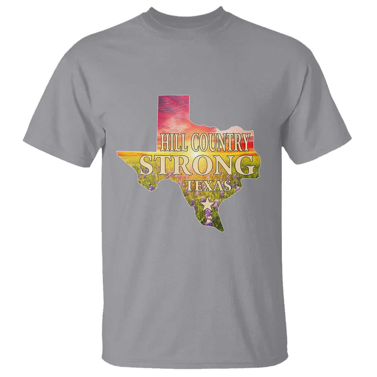 Hill Country Strong Texas T Shirt Sunset Bluebonnet Resilience TS02 Sport Gray Print Your Wear