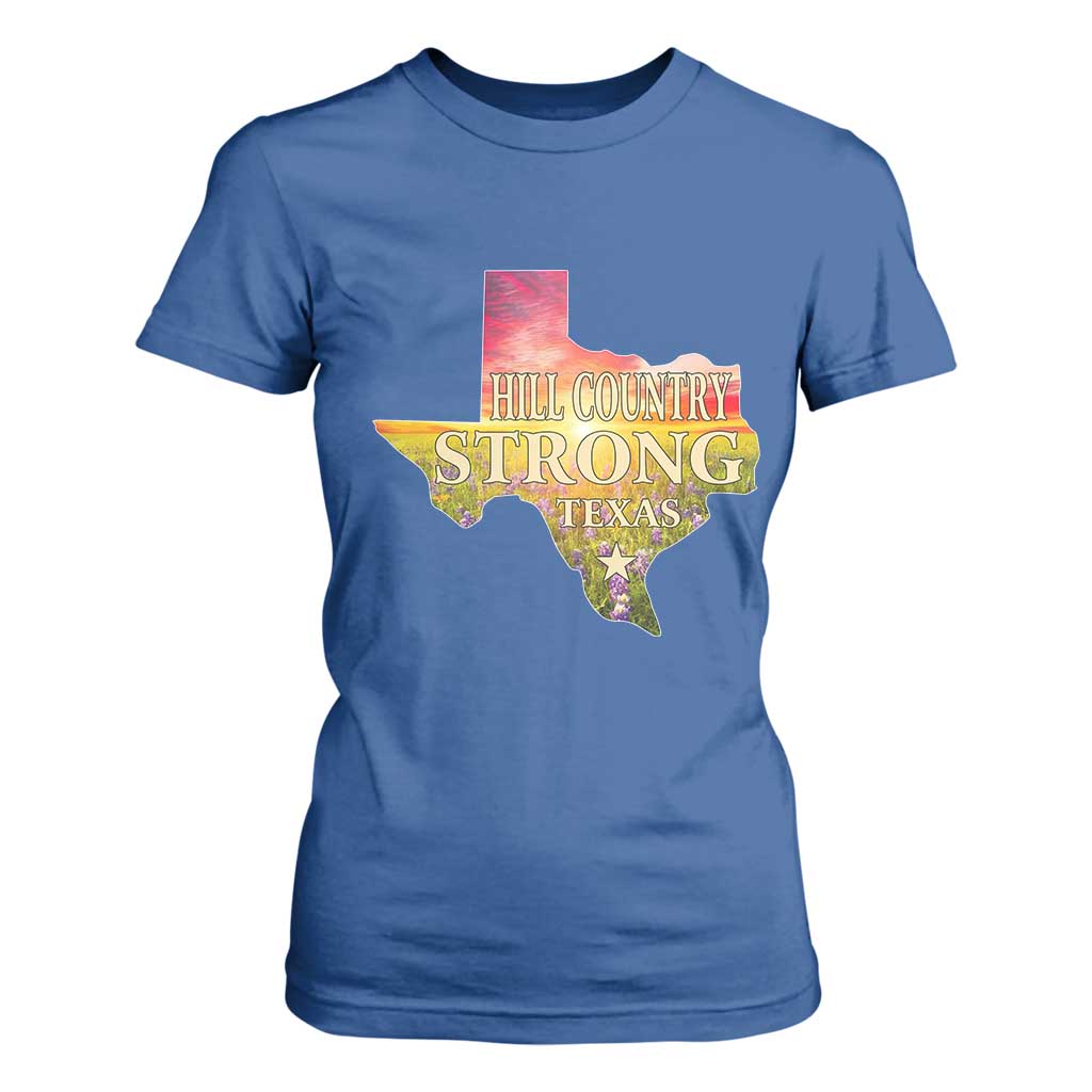 Hill Country Strong Texas T Shirt For Women Sunset Bluebonnet Resilience TS02 Royal Blue Print Your Wear