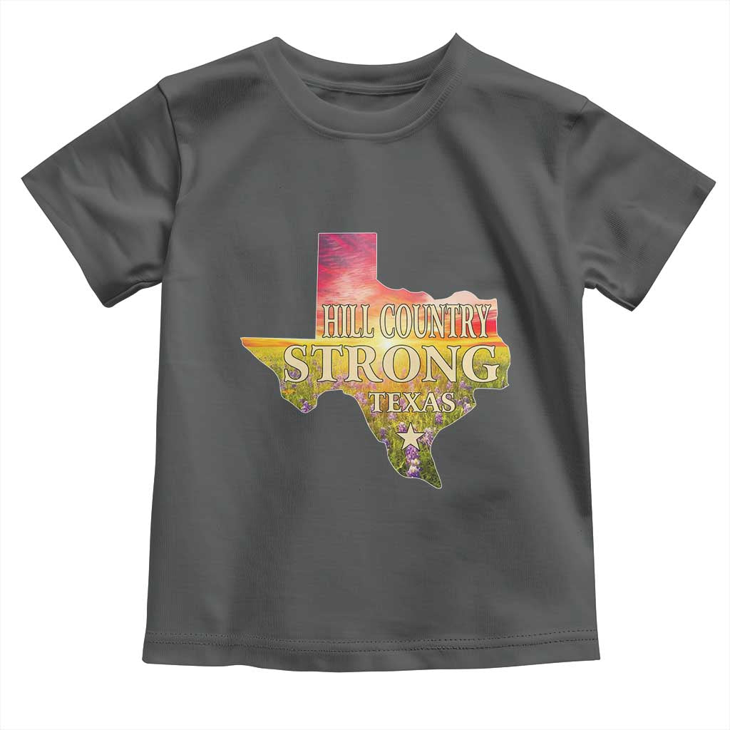 Hill Country Strong Texas Toddler T Shirt Sunset Bluebonnet Resilience TS02 Dark Heather Print Your Wear