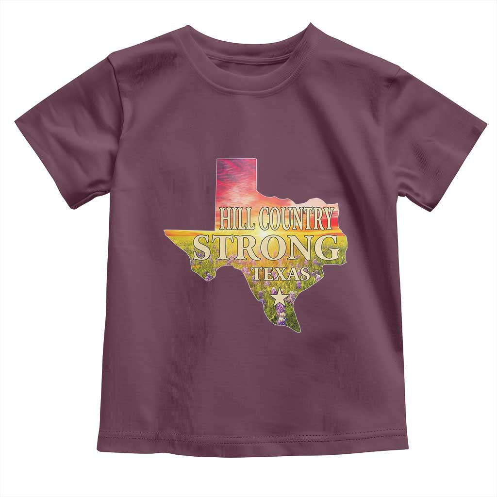 Hill Country Strong Texas Toddler T Shirt Sunset Bluebonnet Resilience TS02 Maroon Print Your Wear