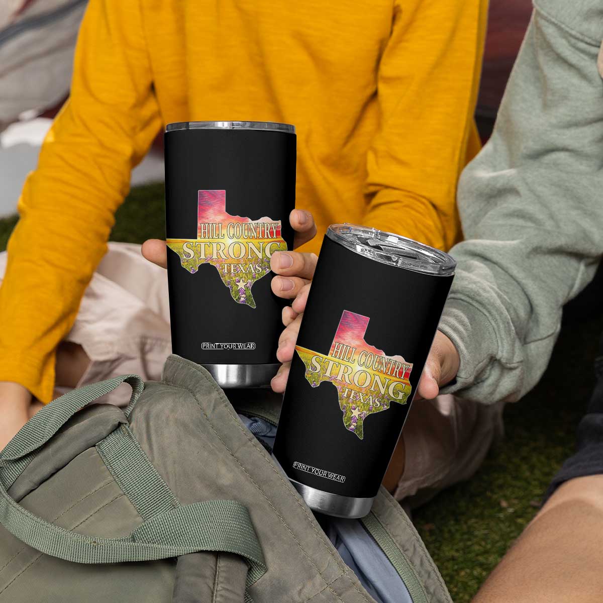 Hill Country Strong Texas Tumbler Cup Sunset Bluebonnet Resilience TS02 Print Your Wear
