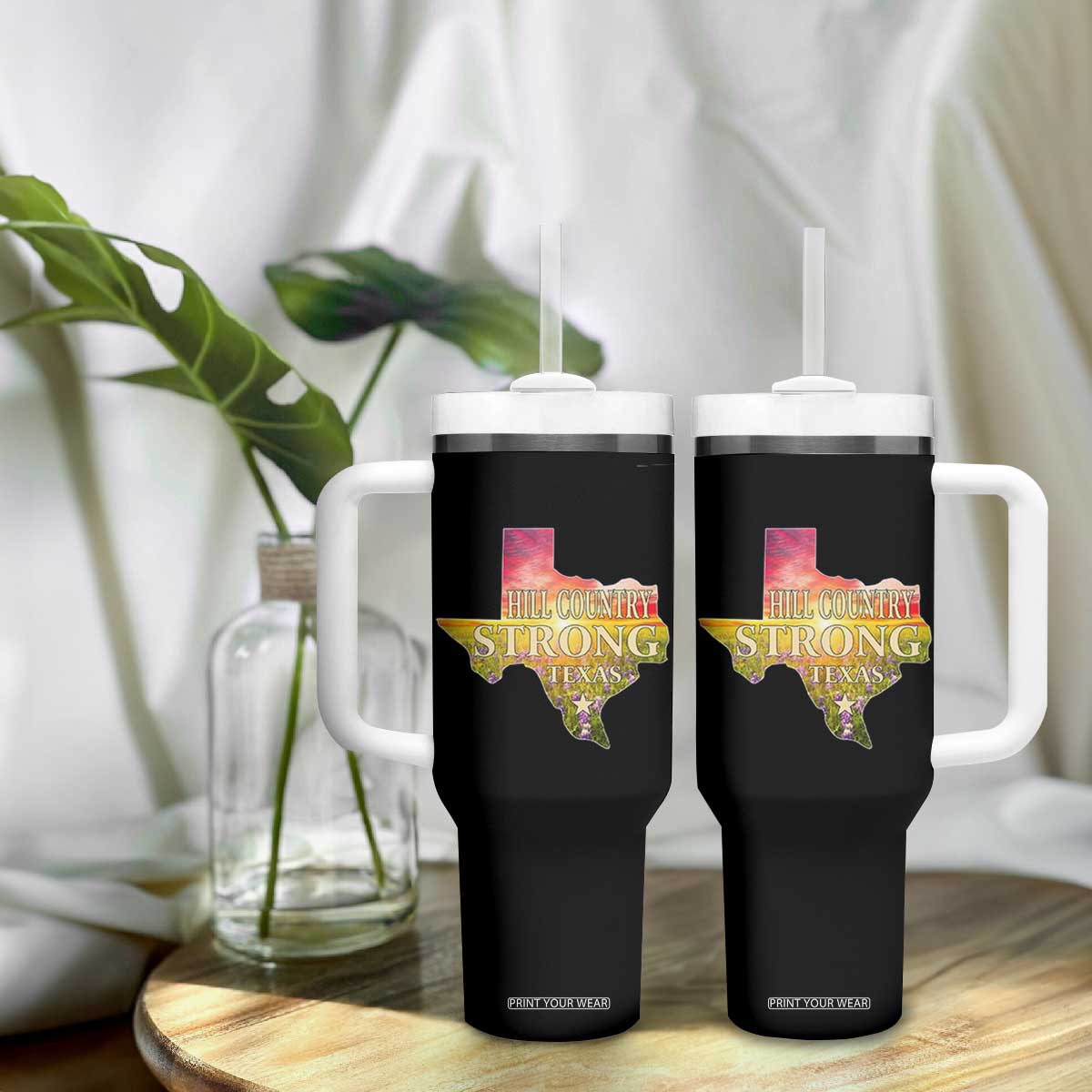 Hill Country Strong Texas Tumbler With Handle Sunset Bluebonnet Resilience TS02 Print Your Wear