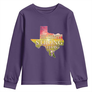 Hill Country Strong Texas Youth Sweatshirt Sunset Bluebonnet Resilience TS02 Purple Print Your Wear