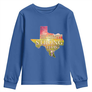 Hill Country Strong Texas Youth Sweatshirt Sunset Bluebonnet Resilience TS02 Royal Blue Print Your Wear