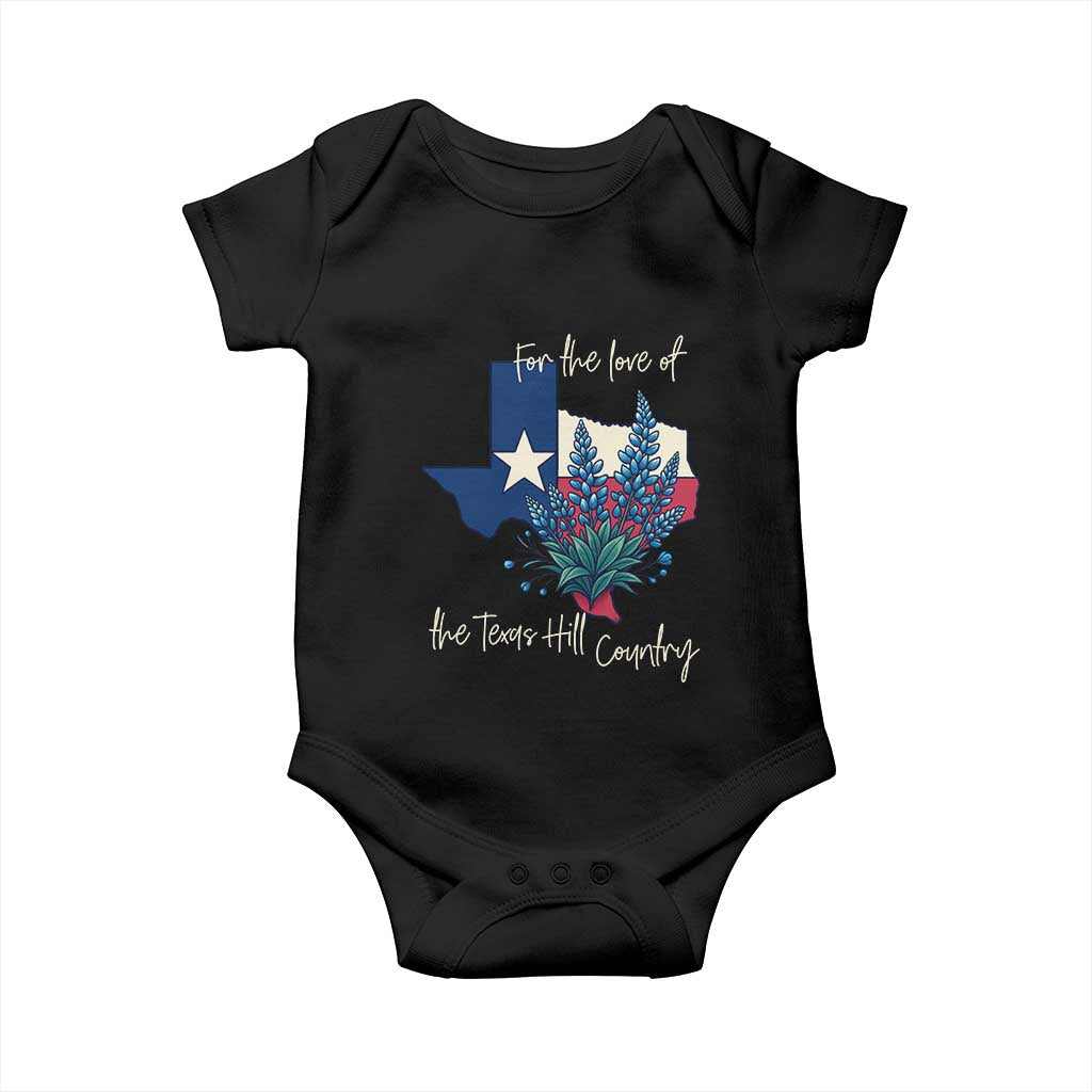 For the Love of the Texas Hill Country Baby Onesie Bluebonnet Floral Patriotic Flag TS02 Black Print Your Wear