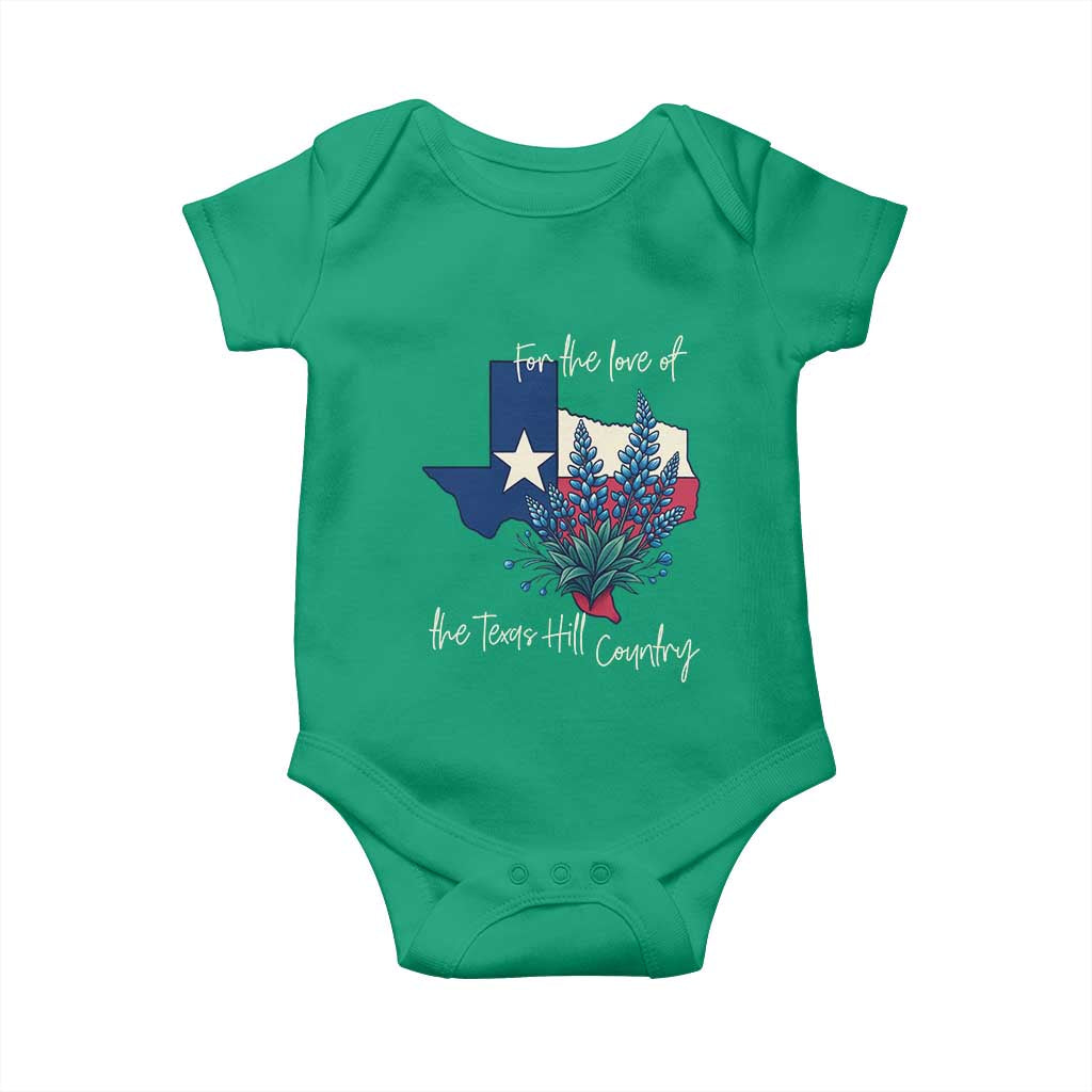 For the Love of the Texas Hill Country Baby Onesie Bluebonnet Floral Patriotic Flag TS02 Irish Green Print Your Wear