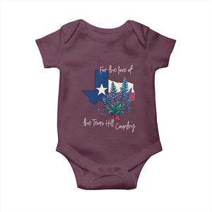 For the Love of the Texas Hill Country Baby Onesie Bluebonnet Floral Patriotic Flag TS02 Maroon Print Your Wear