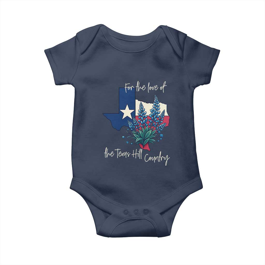For the Love of the Texas Hill Country Baby Onesie Bluebonnet Floral Patriotic Flag TS02 Navy Print Your Wear