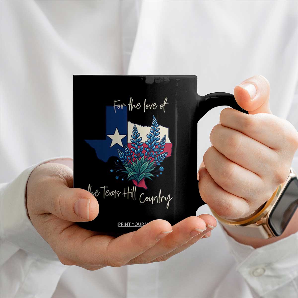 For the Love of the Texas Hill Country Coffee Mug Bluebonnet Floral Patriotic Flag TS02 Print Your Wear