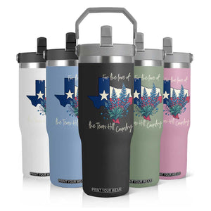 For the Love of the Texas Hill Country Flip Straw Tumbler Bluebonnet Floral Patriotic Flag TS02 Print Your Wear