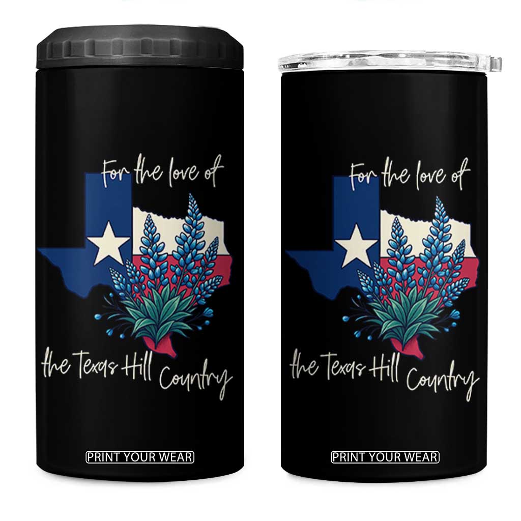 For the Love of the Texas Hill Country 4 in 1 Can Cooler Tumbler Bluebonnet Floral Patriotic Flag TS02 One Size: 16 oz Black Print Your Wear