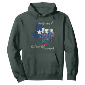 For the Love of the Texas Hill Country Hoodie Bluebonnet Floral Patriotic Flag TS02 Dark Forest Green Print Your Wear