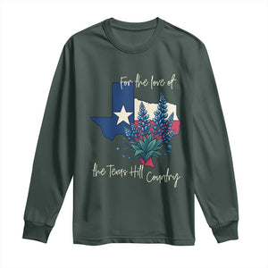 For the Love of the Texas Hill Country Long Sleeve Shirt Bluebonnet Floral Patriotic Flag TS02 Dark Forest Green Print Your Wear