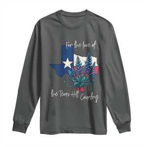 For the Love of the Texas Hill Country Long Sleeve Shirt Bluebonnet Floral Patriotic Flag TS02 Dark Heather Print Your Wear