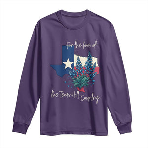 For the Love of the Texas Hill Country Long Sleeve Shirt Bluebonnet Floral Patriotic Flag TS02 Purple Print Your Wear